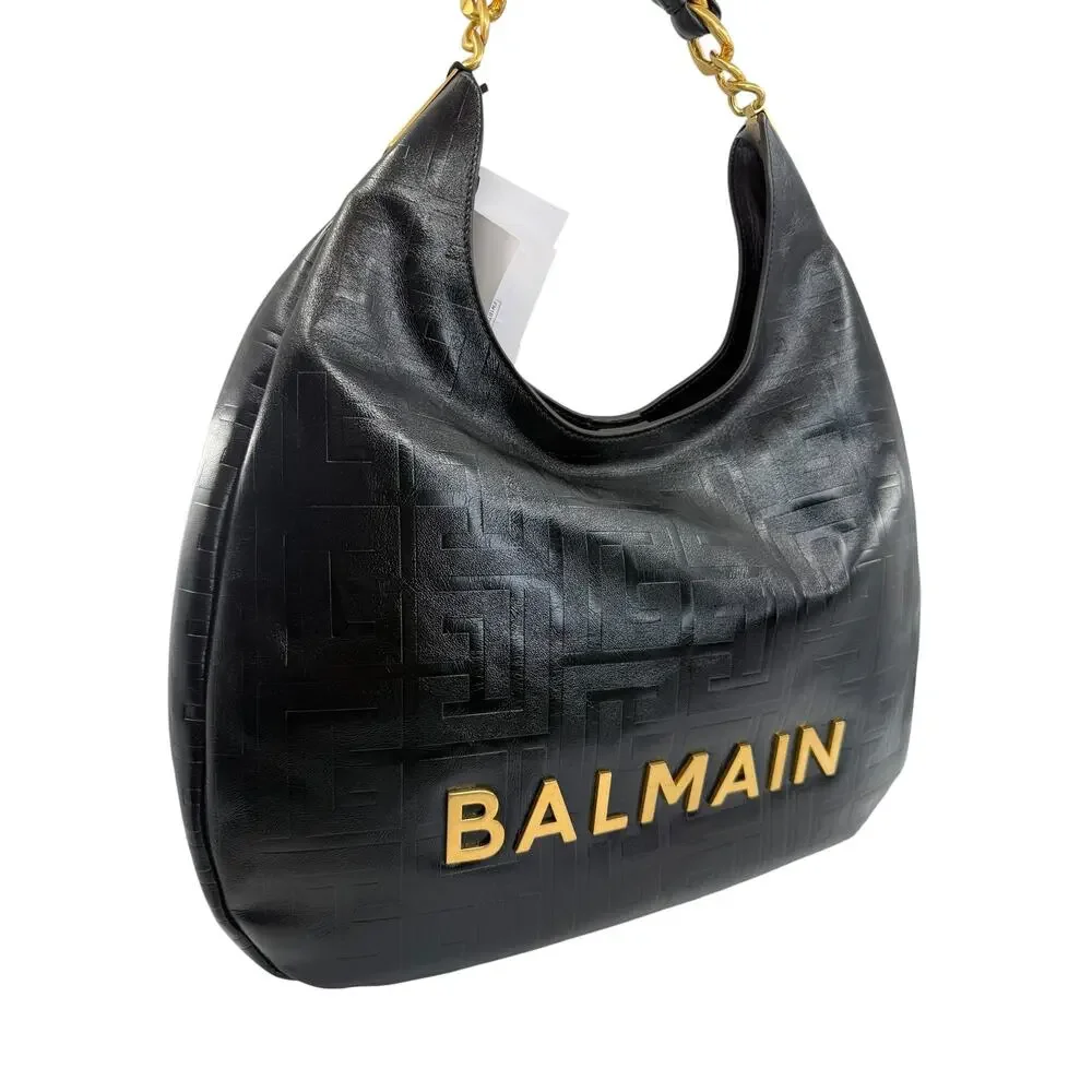Balmain 1945 Embossed Leather Hobo Bag